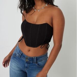 Black Garage Lace-Up Corset Crop Top